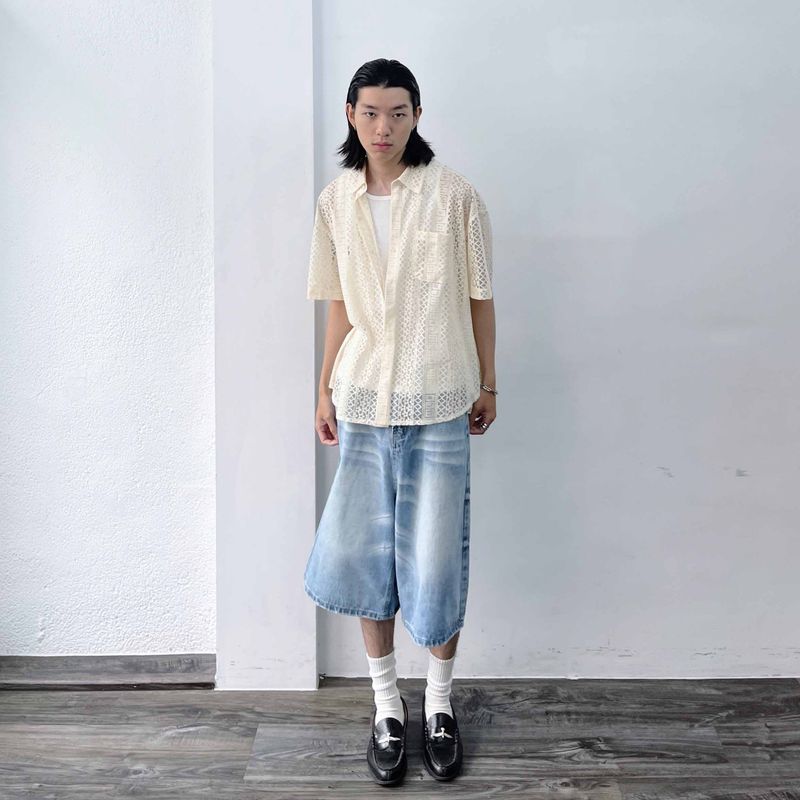 Hollow Knit Striped Shirt
