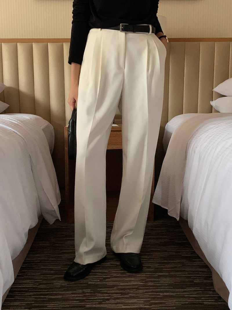 luch wool pintuck wide slacks