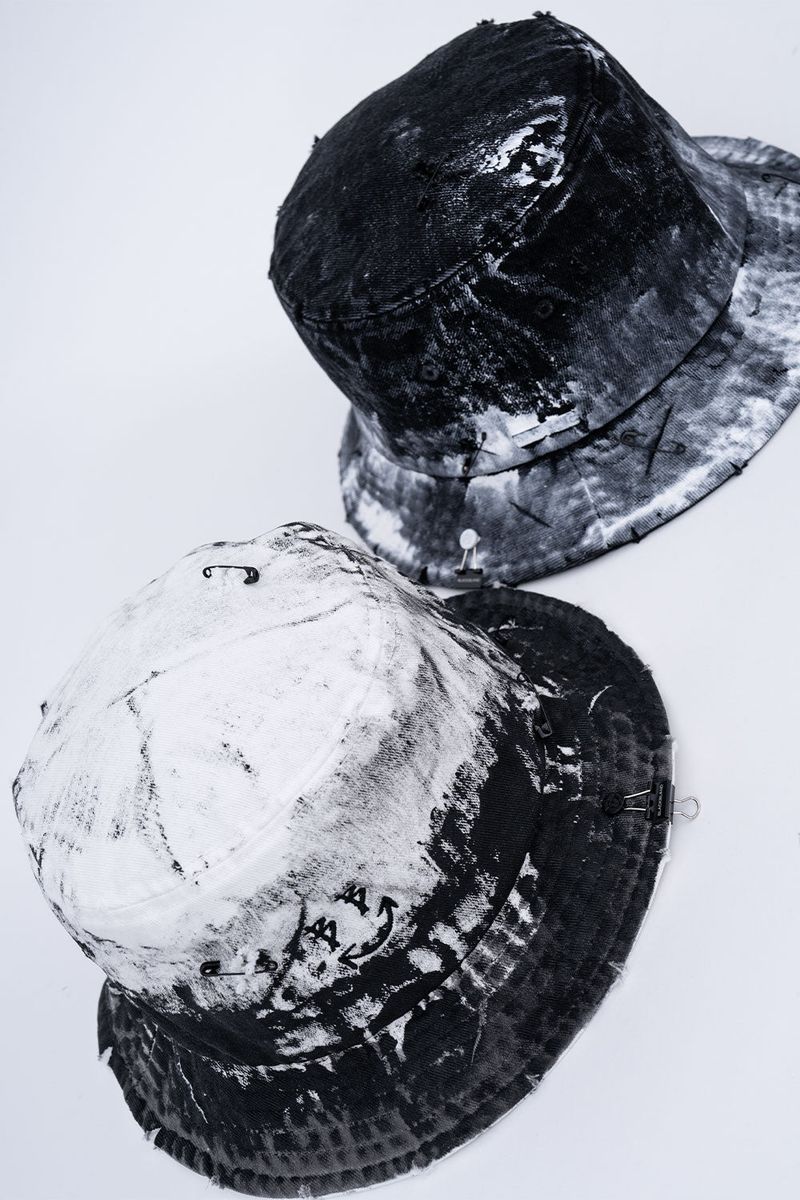 BBD Smoke Painted Custom Denim Bucket Hat (Black)