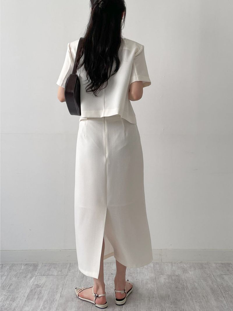 Lara Tweed Belted H-Line Long Skirt