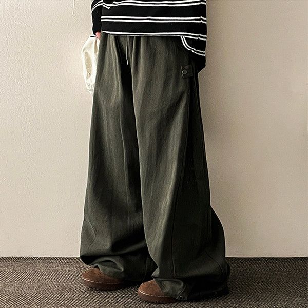 Rainside pintuck snap cotton wide pants