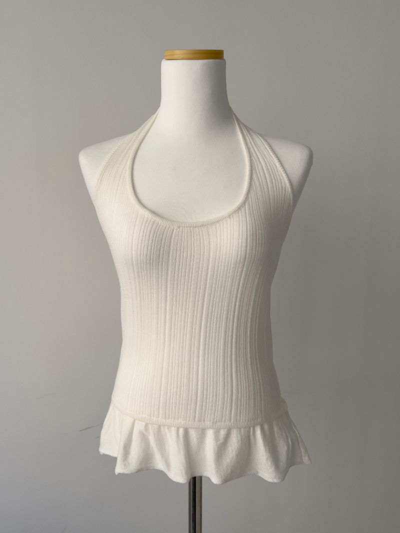 Frill halterneck knit bustier