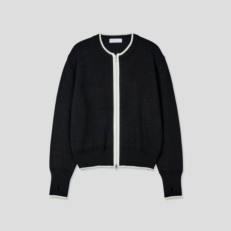 Fingerhole 2-Way Wool Knit Zip-up