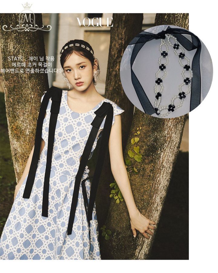 mix pearl ribbon tie choker