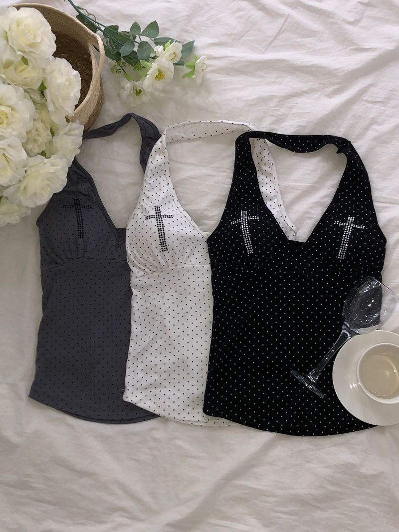Cubic Cross Dot Halter Top