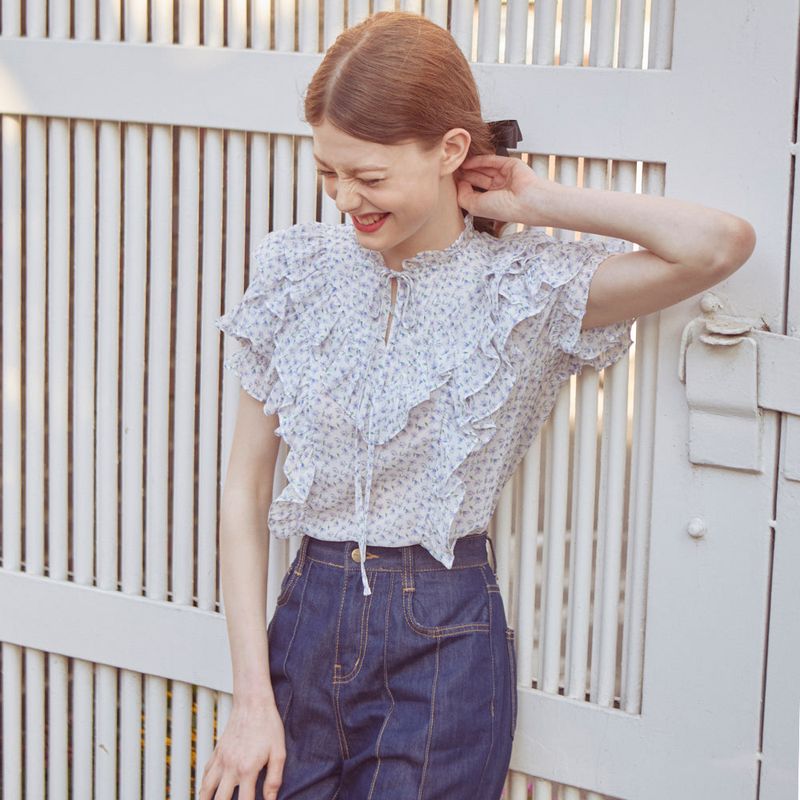 Frill Wing Ribbon Blouse (FLOWER)