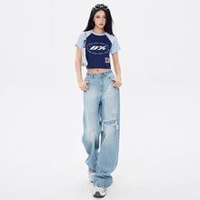Vintage Frayed Distressed Wide Denim Pants
