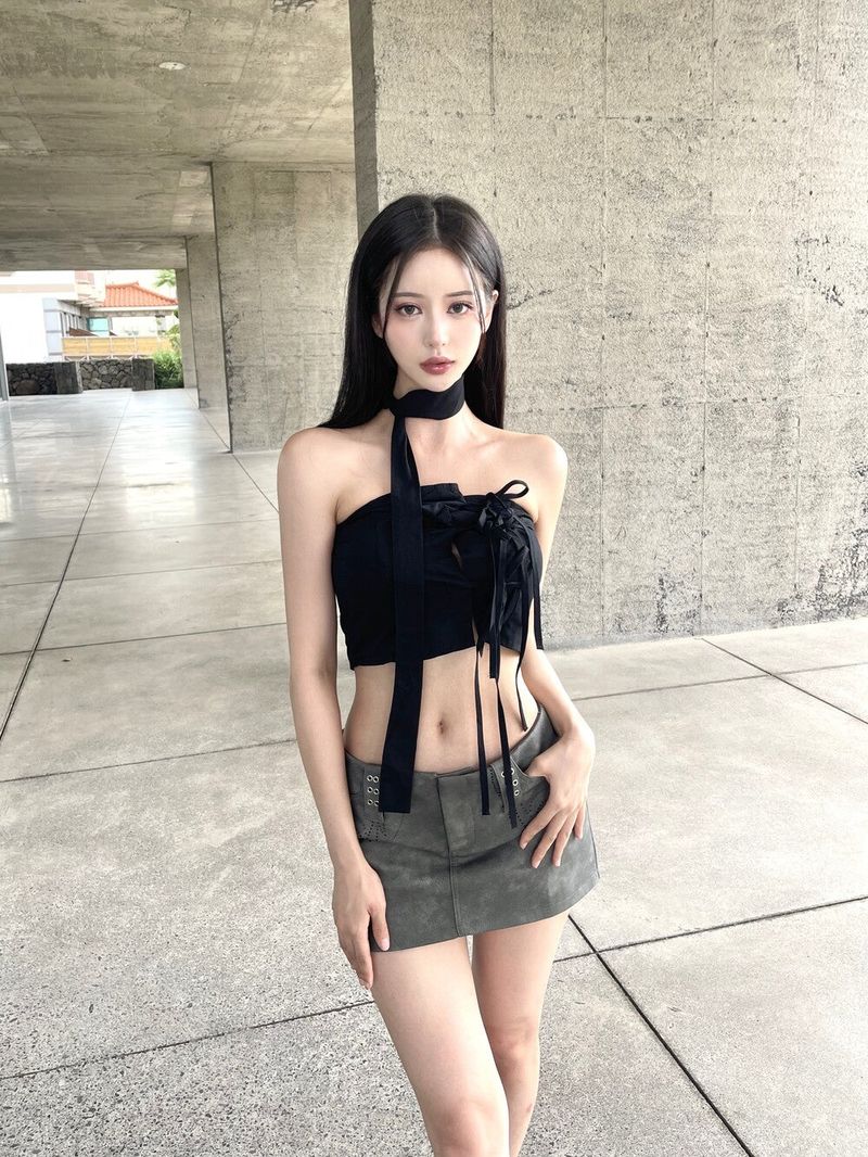 1012. Ribbon scarf top (3color)
