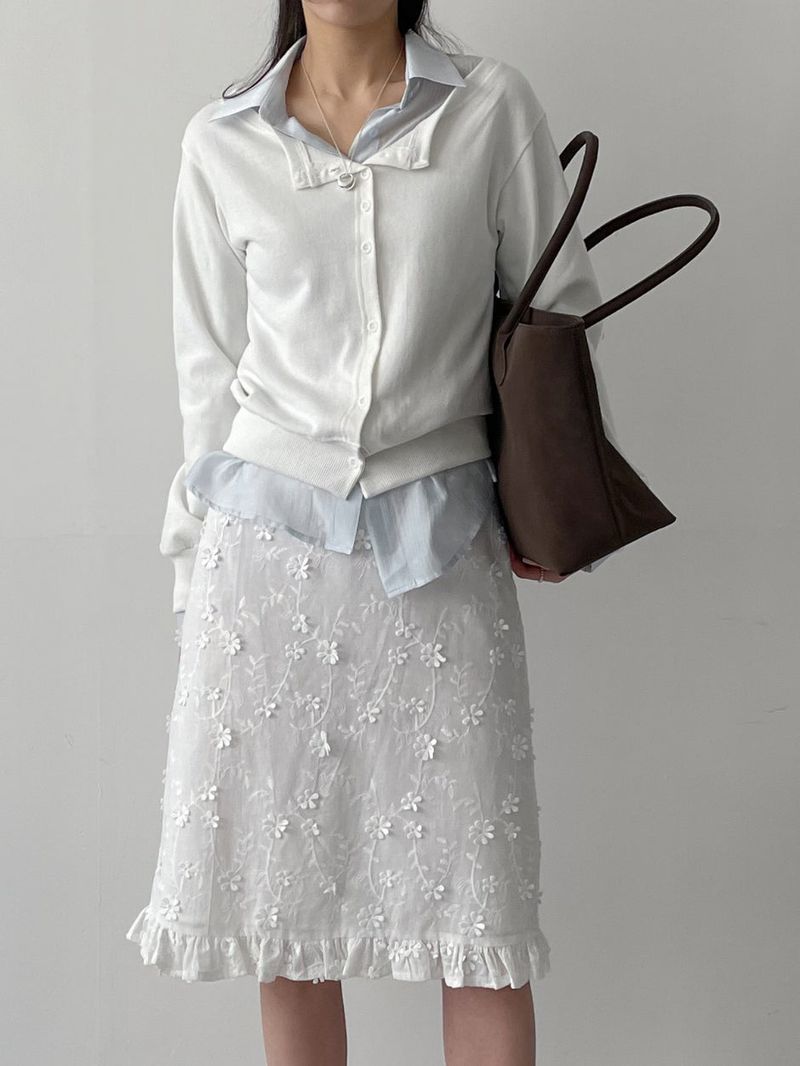 Popcorn Flower Frill Midi Skirt