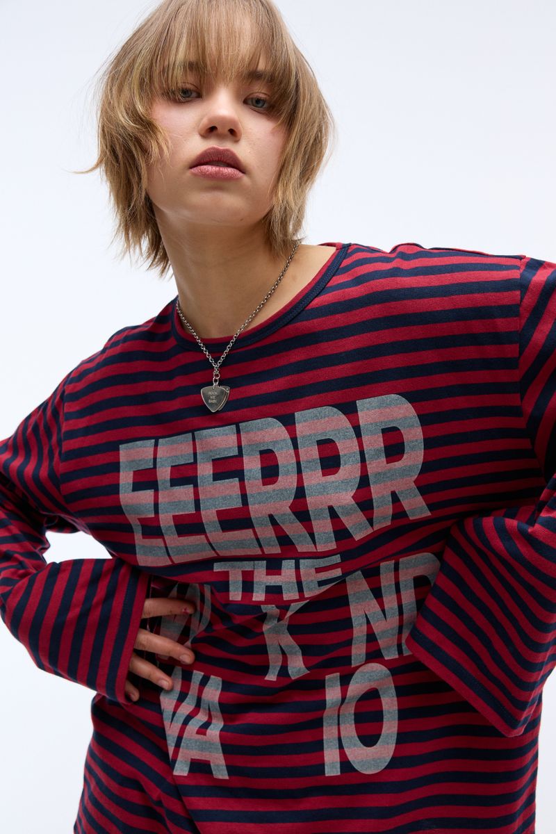 Weekend warrior typography printing stripe long sleeve (Red)
