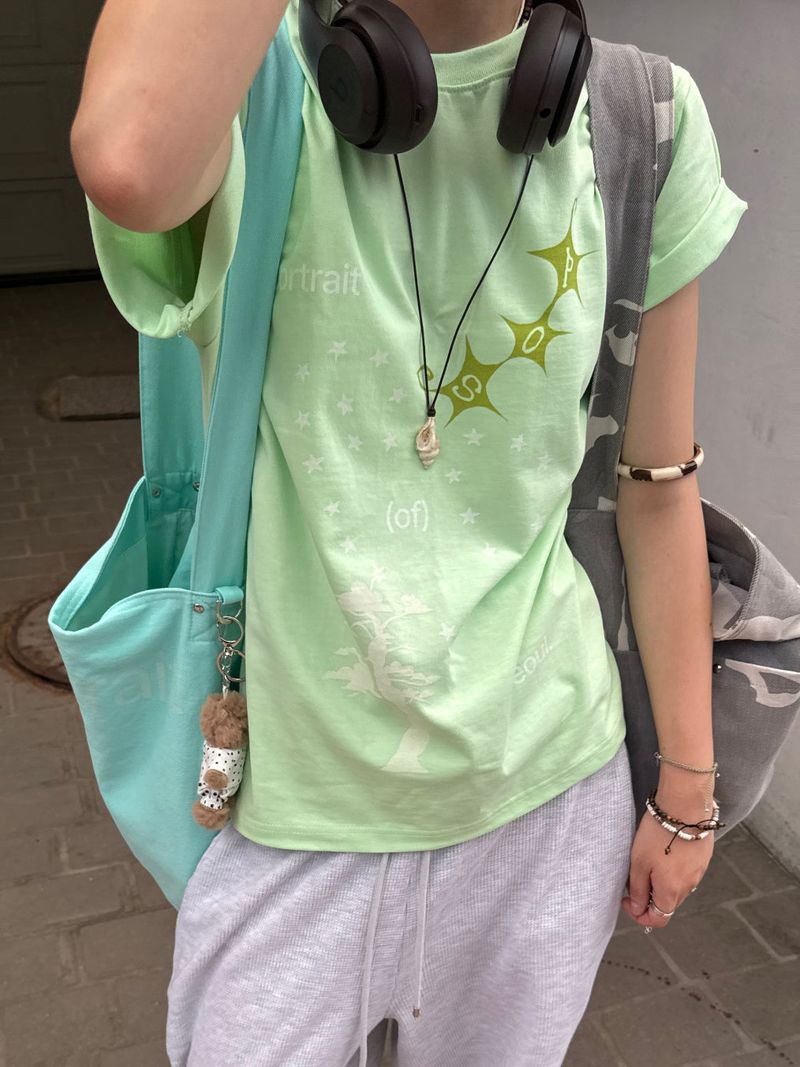 portraitseoul（ポートレイソウル）の「ヘビーコットン ソウル グラフィック Tシャツ(Tenta Tumble & Bio Washed)2サイズ - ライムミント（トップス）」
