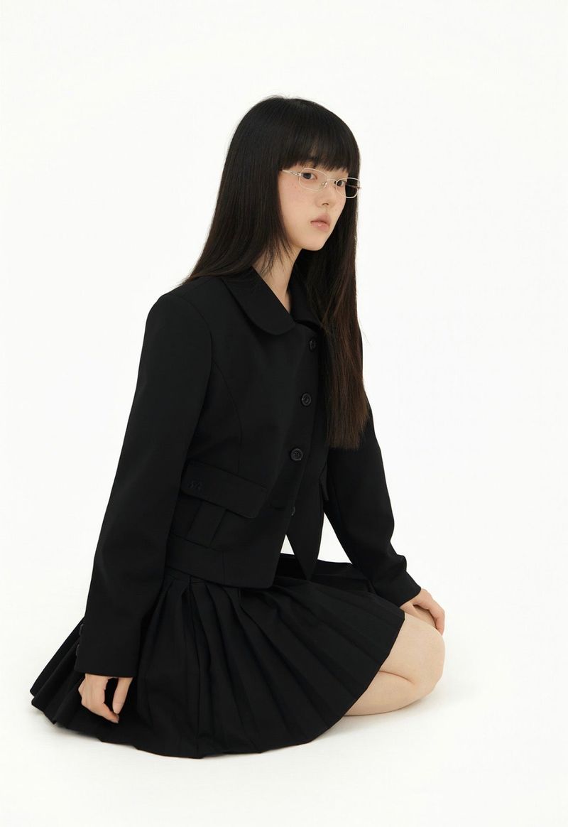DIAGONAL TWO BUTTON PLEATS SK BLACK