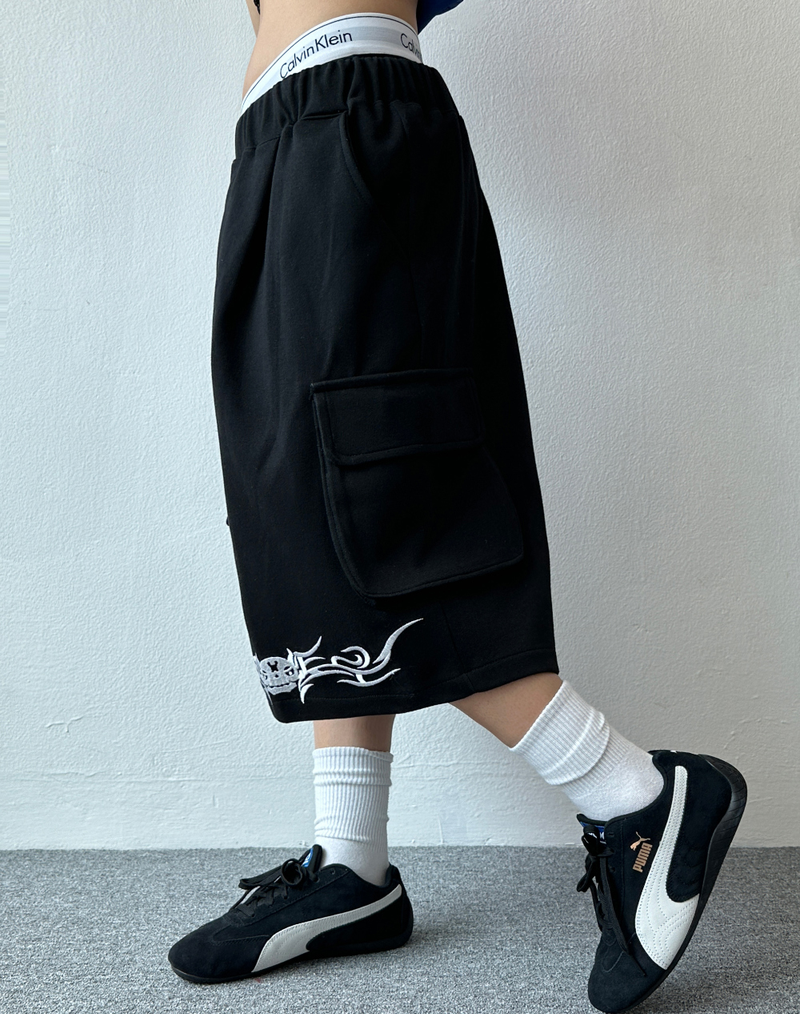 SKULL POINT POCKET POINT CARGO BERMUDA PANTS🩶🖤 - 2 COLORS
