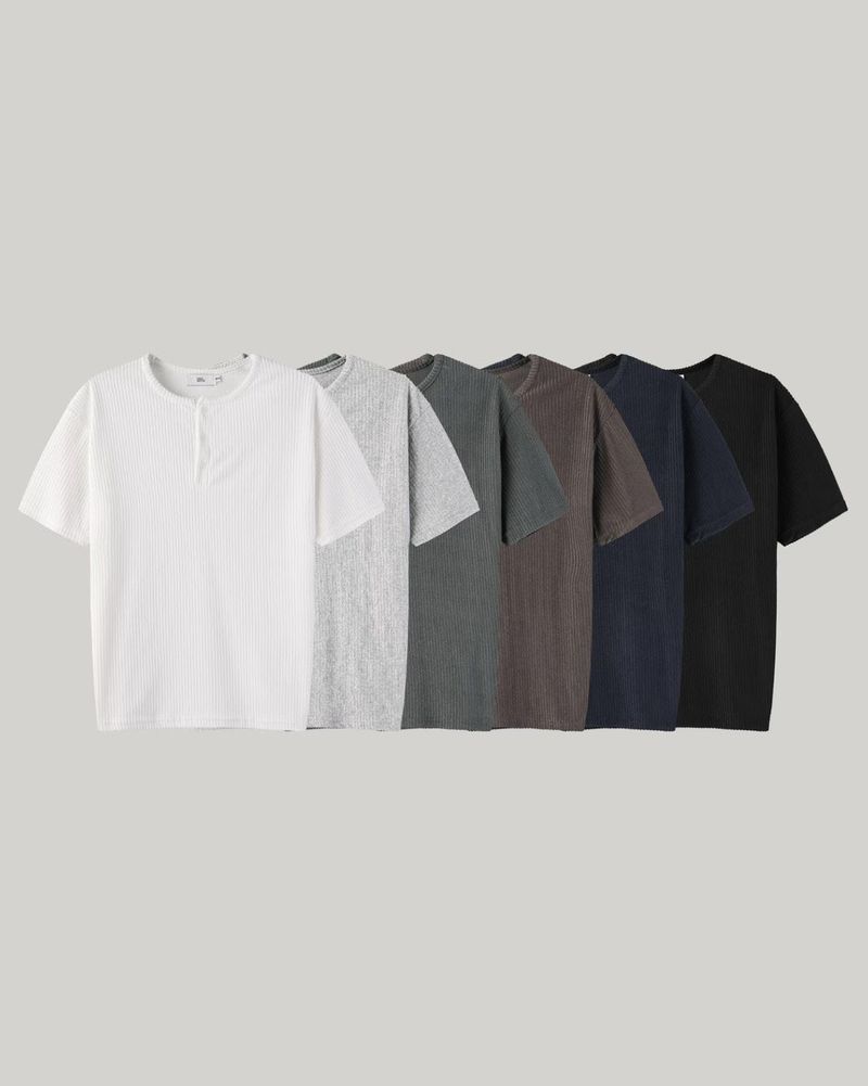 Black Field Textured Henley Top
