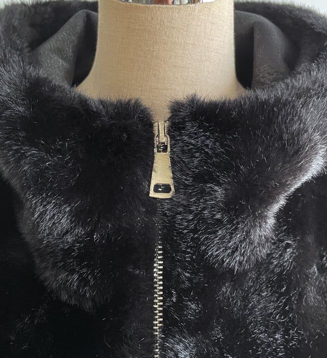 Lenu String Ecofur Mink Mustang Hood Zip-Up