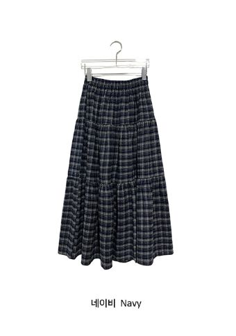 Talib Vintage Check Tiered Banding Long Skirt