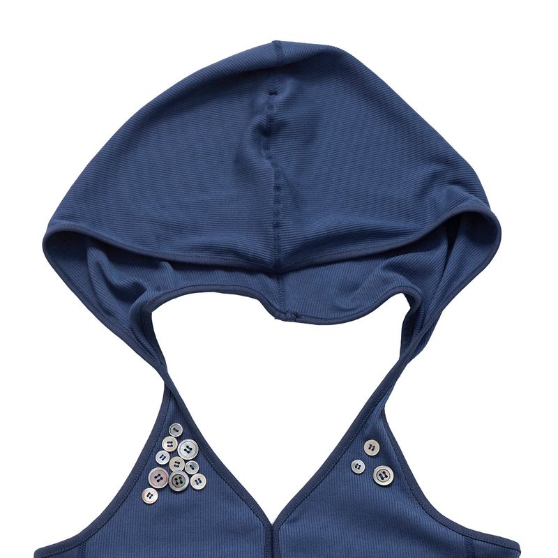 Button Hood Halterneck Top Navy