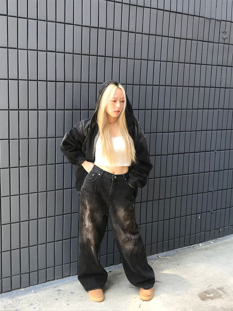 Aceite set up denim hood jacket