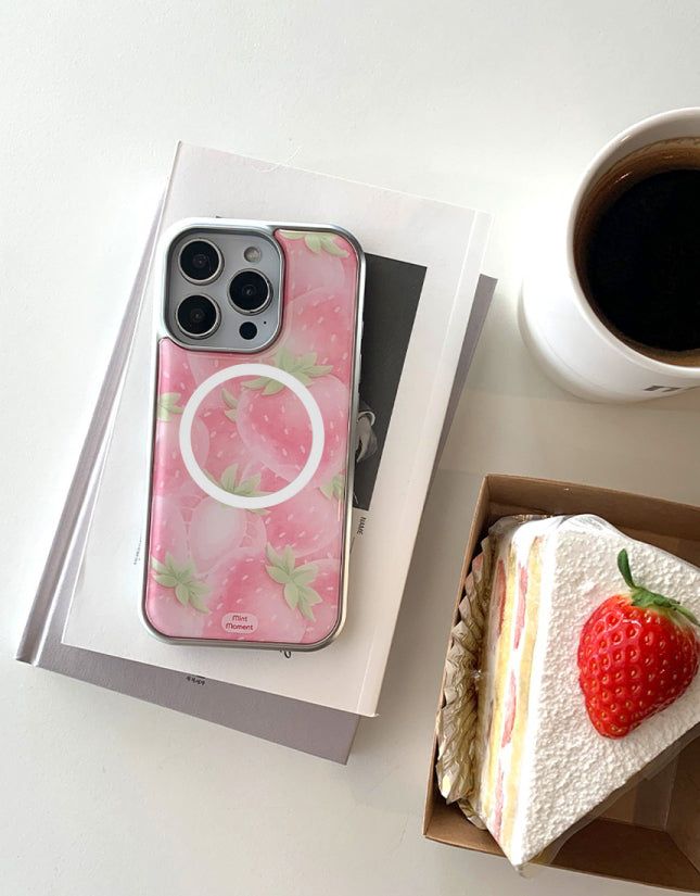 [MADE]ピンクストロベリーシュガー シルバーエポキシ バンパー iPhoneケース MagSafe