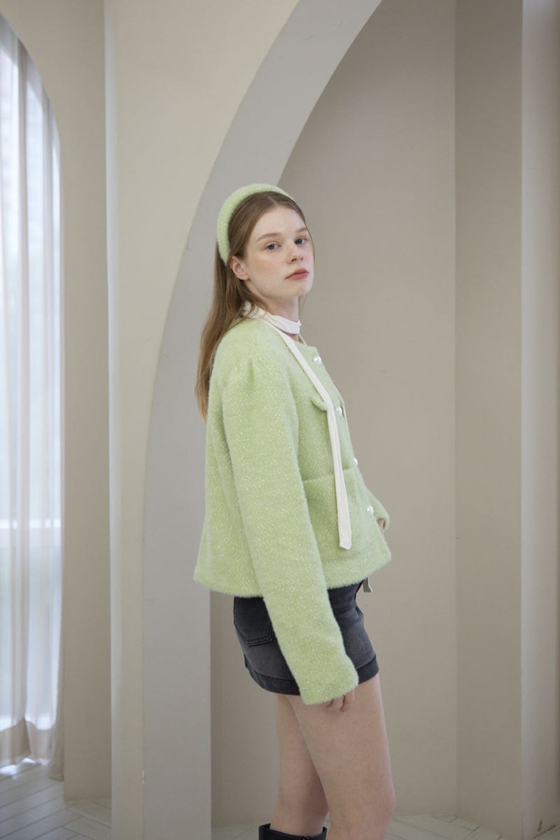 Feminine Pearl Fur Jacket Green