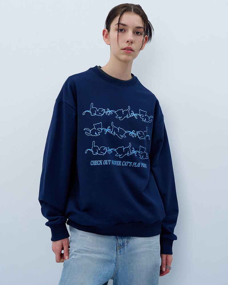 CATS PLAY POSES SWEATSHIRT-NAVY