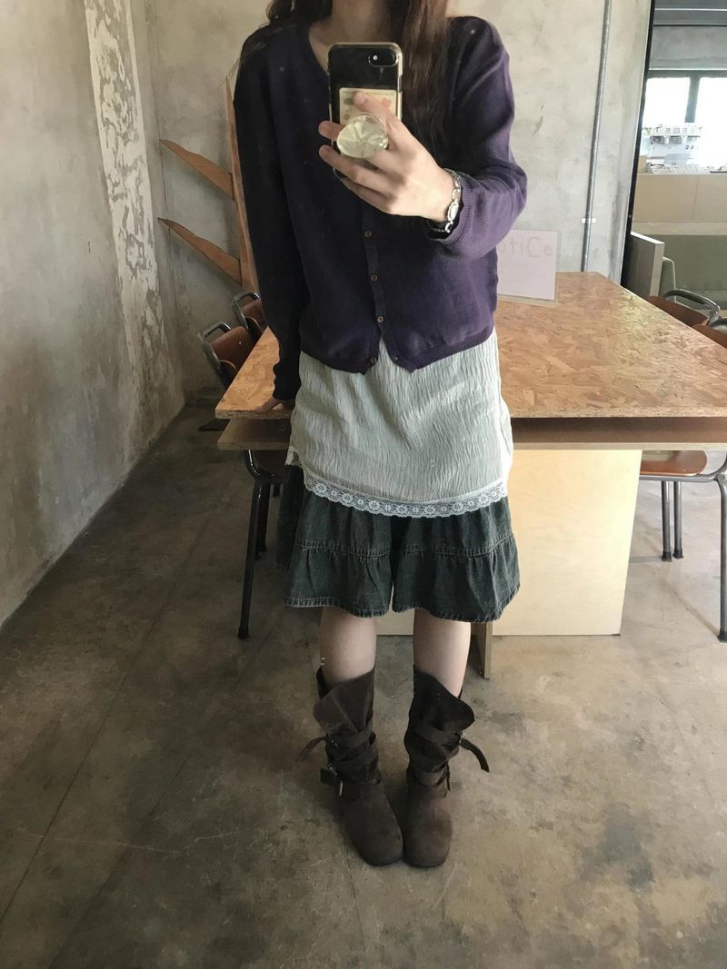 sear denim tiered skirt