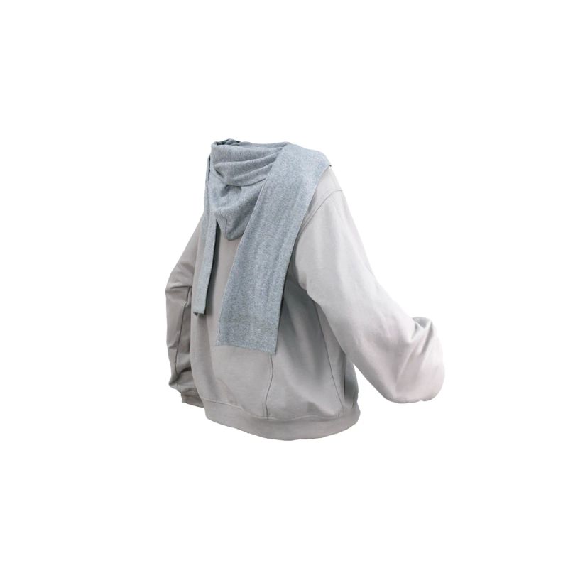 RELABEL('LABEL) detachable hood, 100% cotton, asymmetric deconstruction, loose and casual pullover round-neck sweater