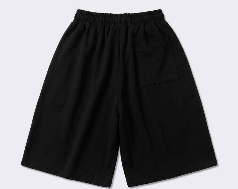 Balloon Curved Side Tuck Bermuda Pants Black
