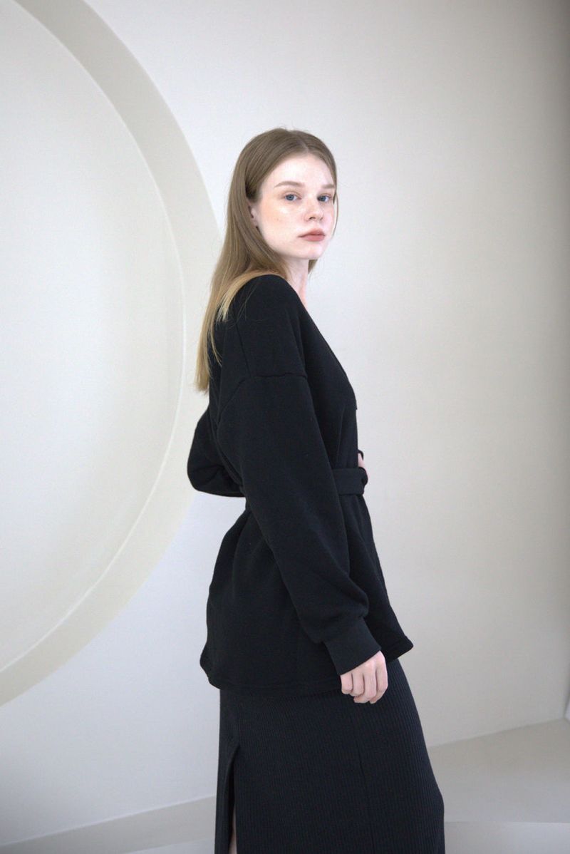 Offshoulder Wrap Strap Cardigan Black