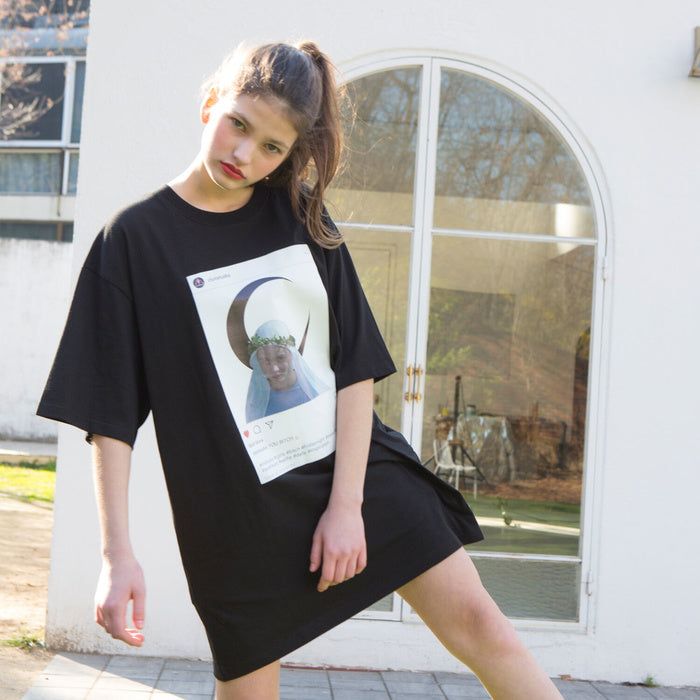0 0 instagram half t-shirt - BLACK