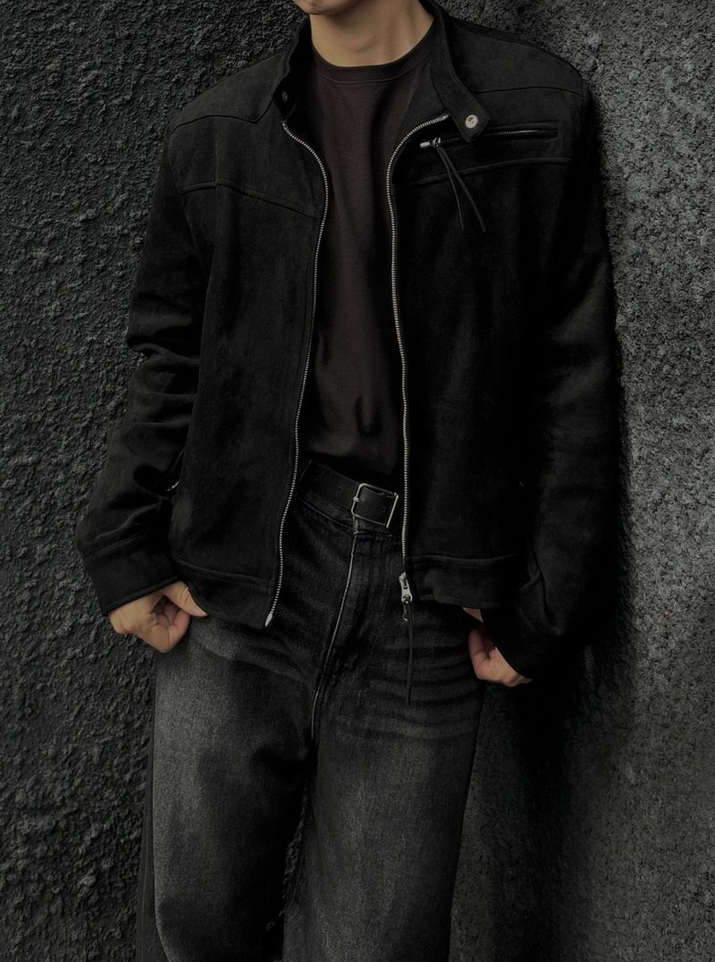 (MADE) ONE PICK WESTERN BIKER SUEIDE JACKET-BLACK