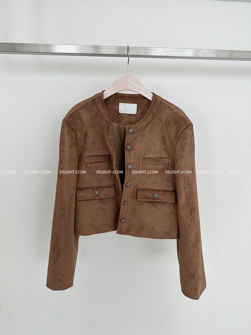 a no-collar suede jacket