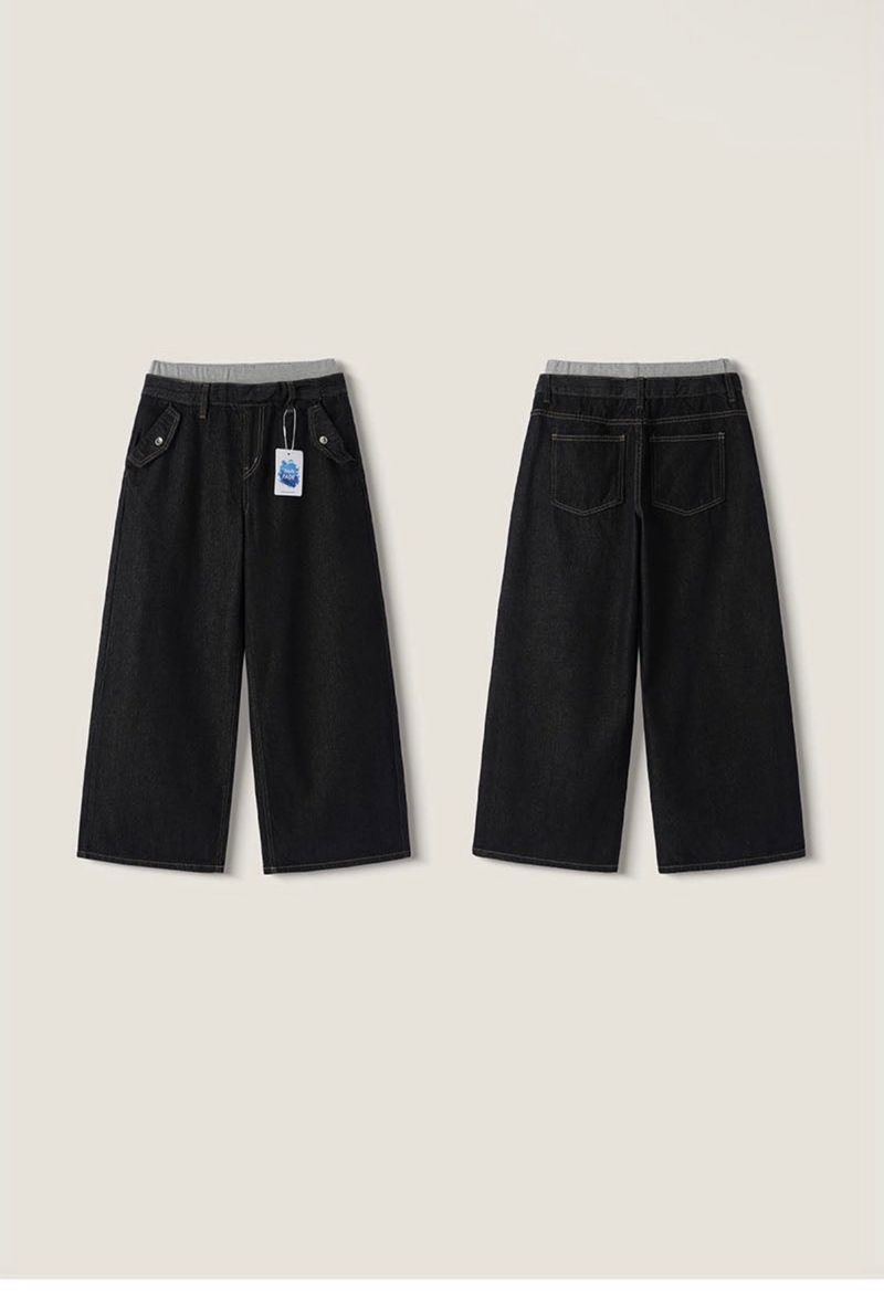 Layered banding denim pants