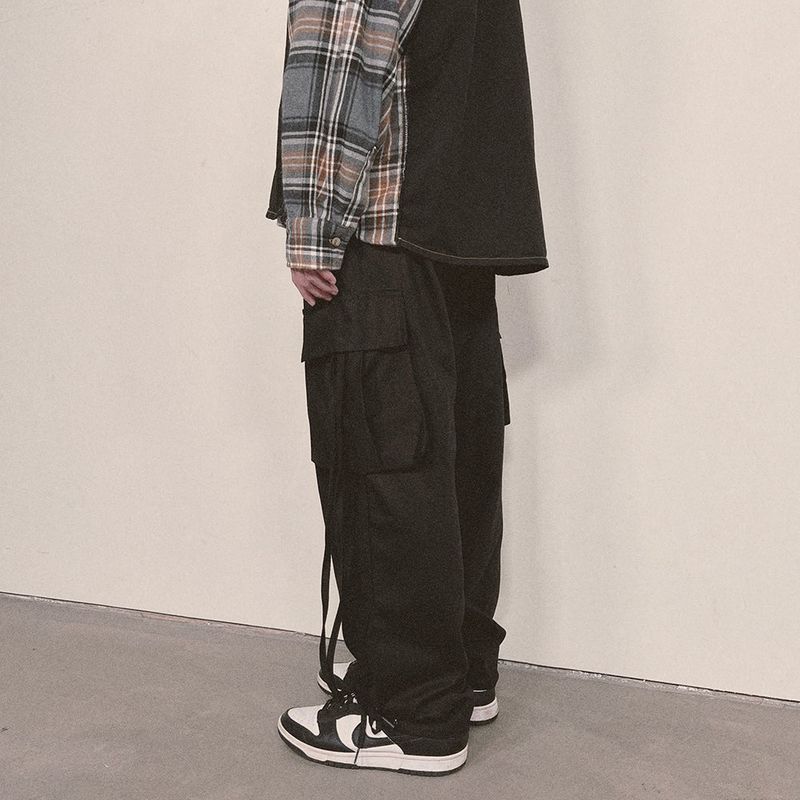 strap elastic pants_black