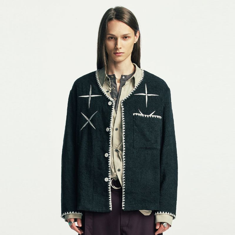 east star button up terry cardigan black