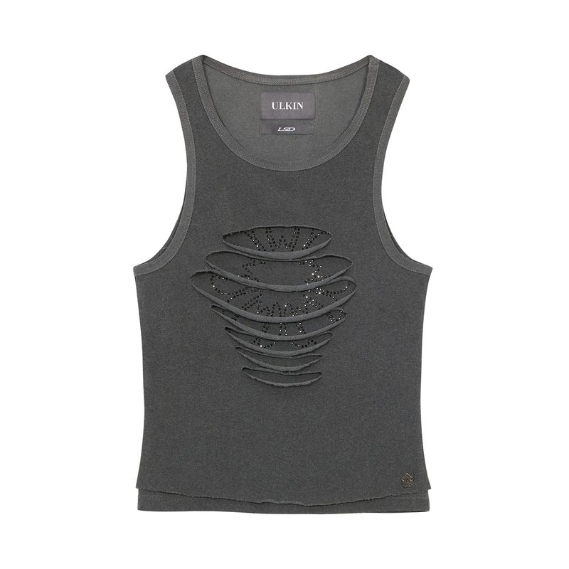 [ULKIN] Cut-Out MUGUNG Cubic Tank Top_Charcoal