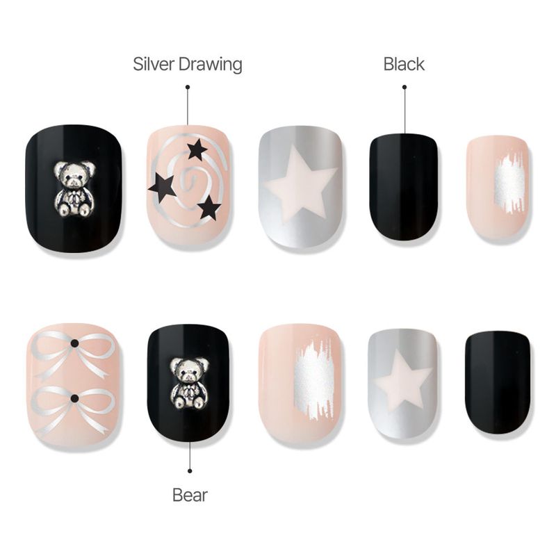 MUZMAK Reusable Nail Tip Grunge Bear​(Short Square)