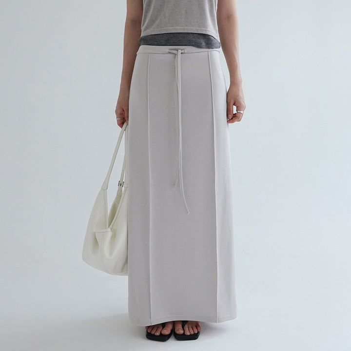 [Retian] String Cutline Flare Long Skirt - 3 Colors