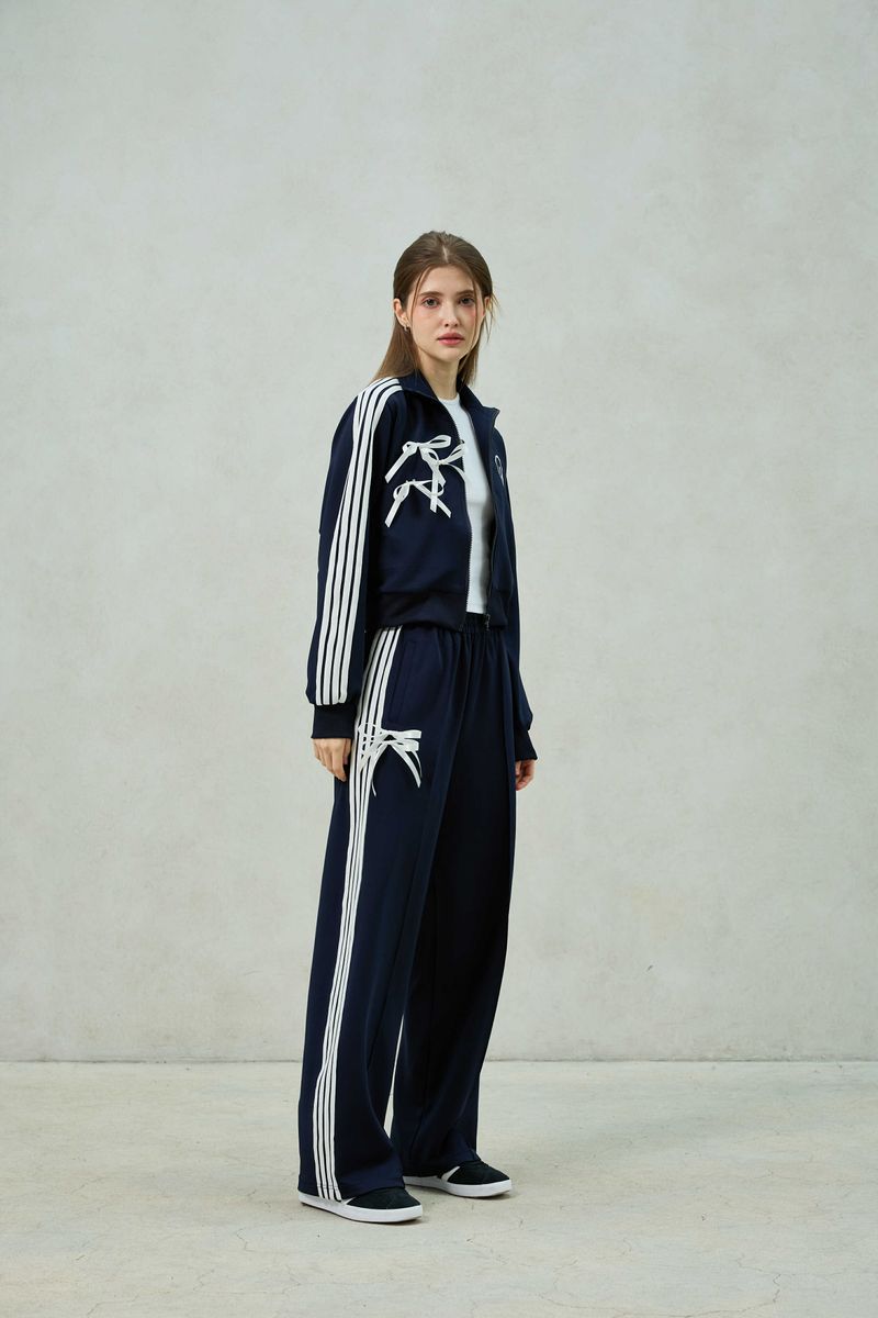 RIBBON JERSEY TRACK PANTS / NAVY