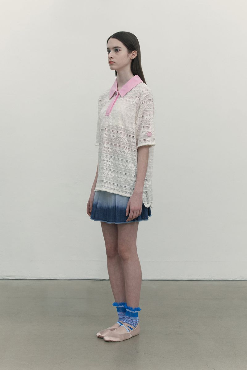 GRADATION PLEATS DENIM SKIRT [BLUE]