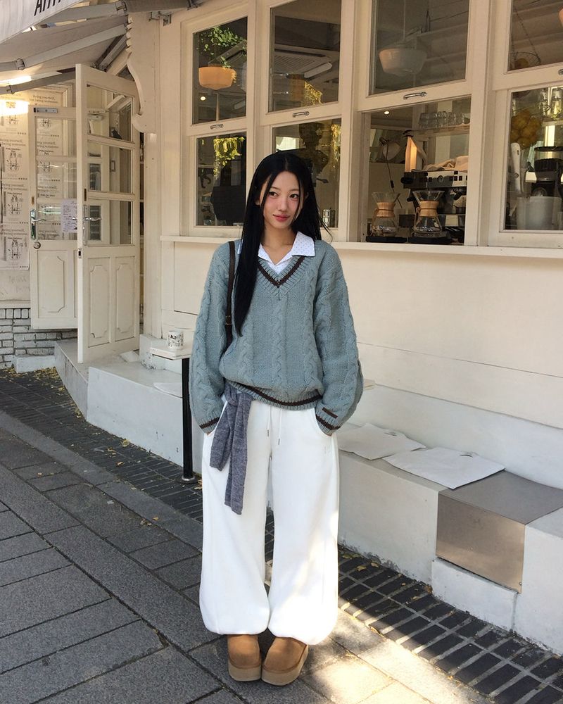 [ORIGINAL] バゲットケーブルオーバーサイズVネックニット