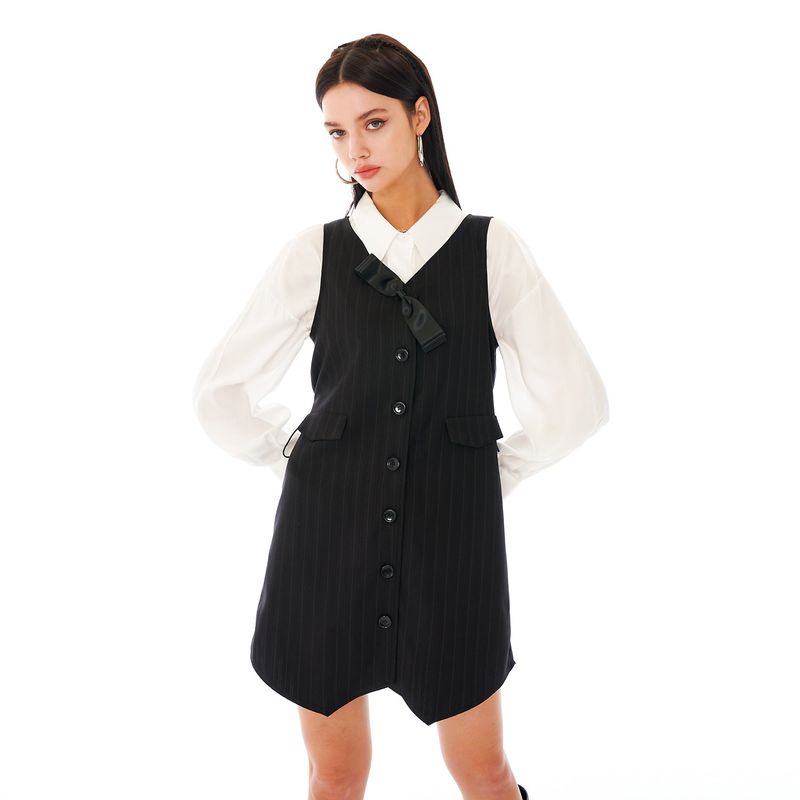 Ribbon Vest One-piece [Black]