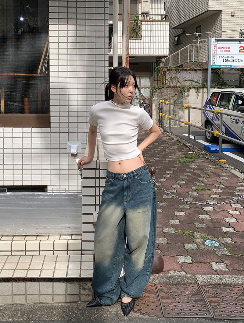 RIBBED HALF NECK TEE (4C)