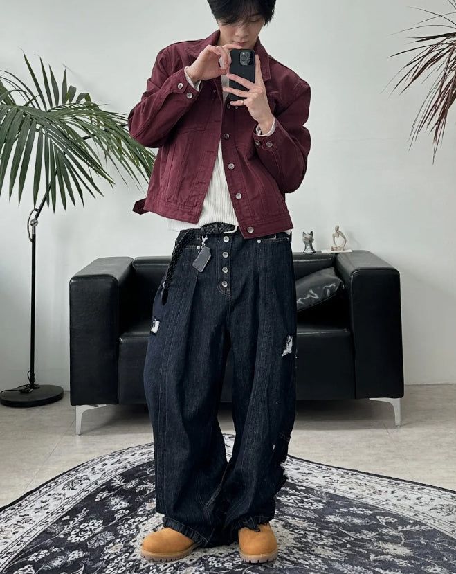 Ruped cropped washed jacket