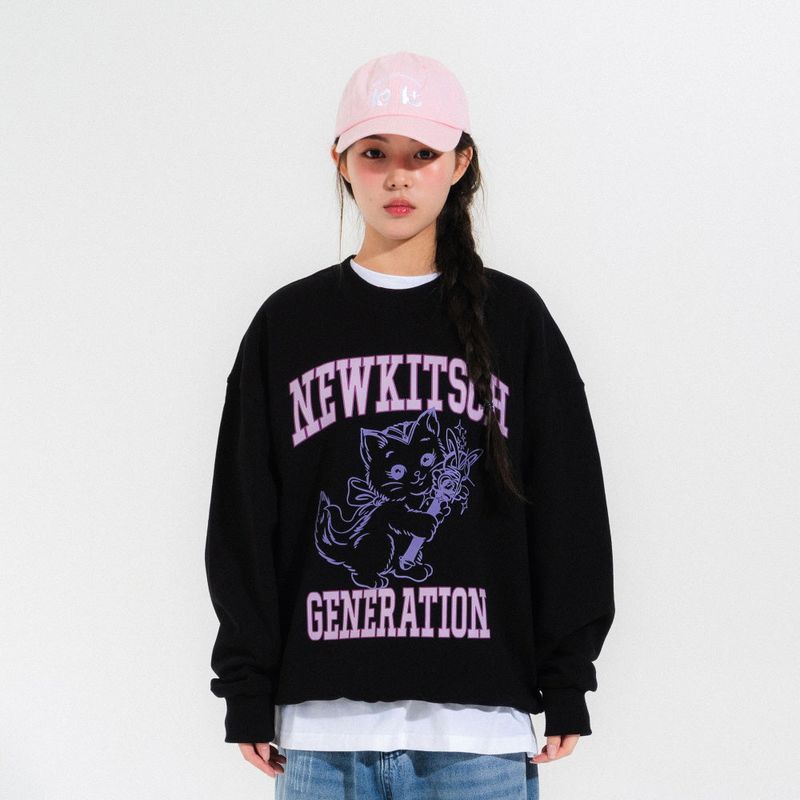 NEWKITSCH(ニューキッチジェネレーション)の「COLLEGE CAT SWEATSHIRTS-BLACK(Tops)」