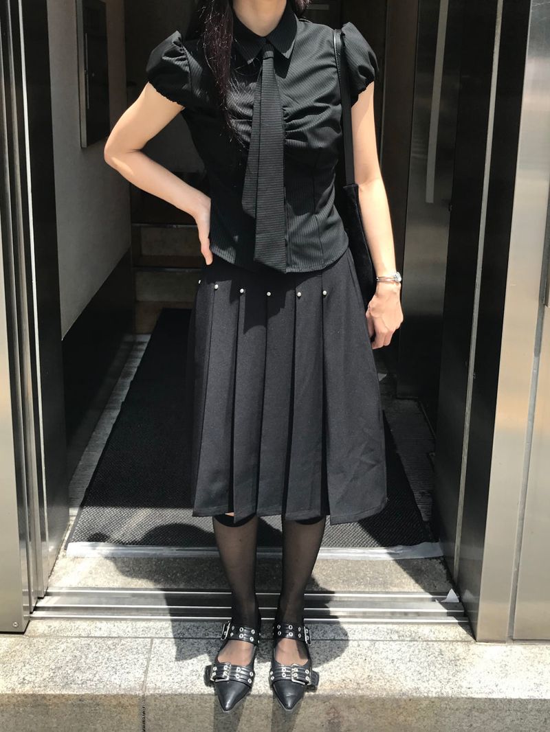 Monday Office Ball Stud Pleated Midi Skirt