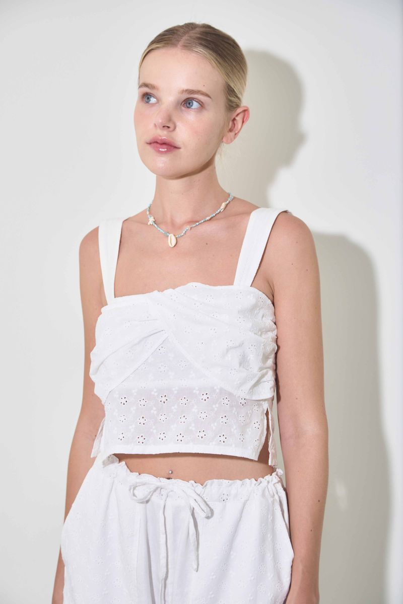 EMBROIDERY COTTON CAMI TOP / WHITE