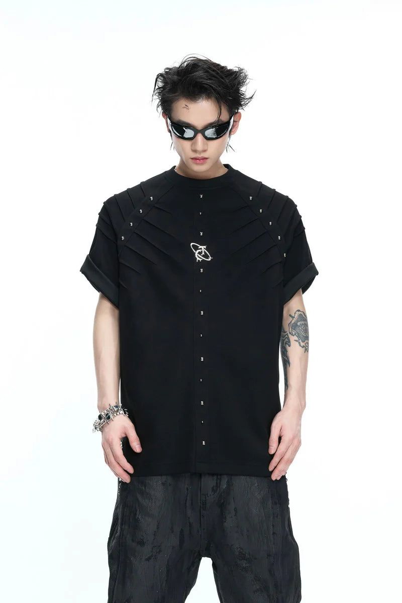 Spine Pleated Studded T-Shirt