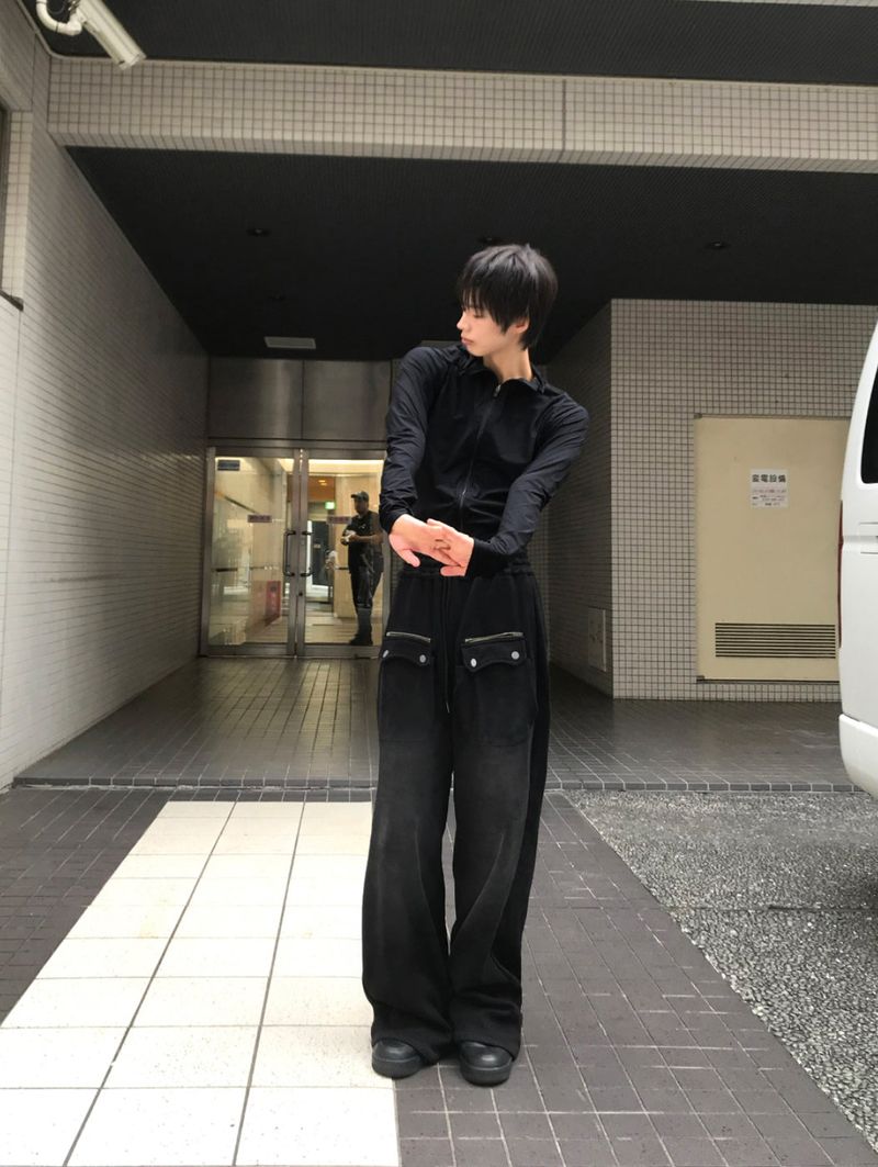 ウォッシュド ポケット ジッパー スウェットパンツ