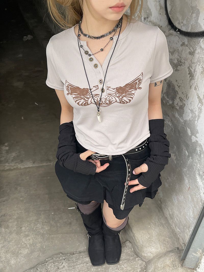 Y2k Ribbed Cropped Wings T-Shirt